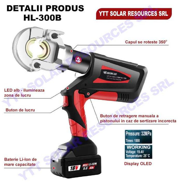 masina sertizat papuci cabluri Cu/AL, 300/400mmp, 2 baterii 5AH