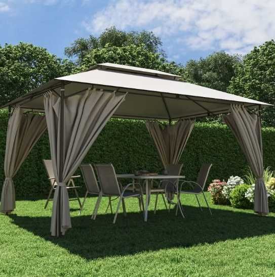 Pavilion CORT Foisor Maro BeJ Impermeabil Umbrela Cadru Metal Evenimente Gradina Terasa Curte 4 x 3 x 2.7 metri + Pereti Laterali + Livrare Gratuita