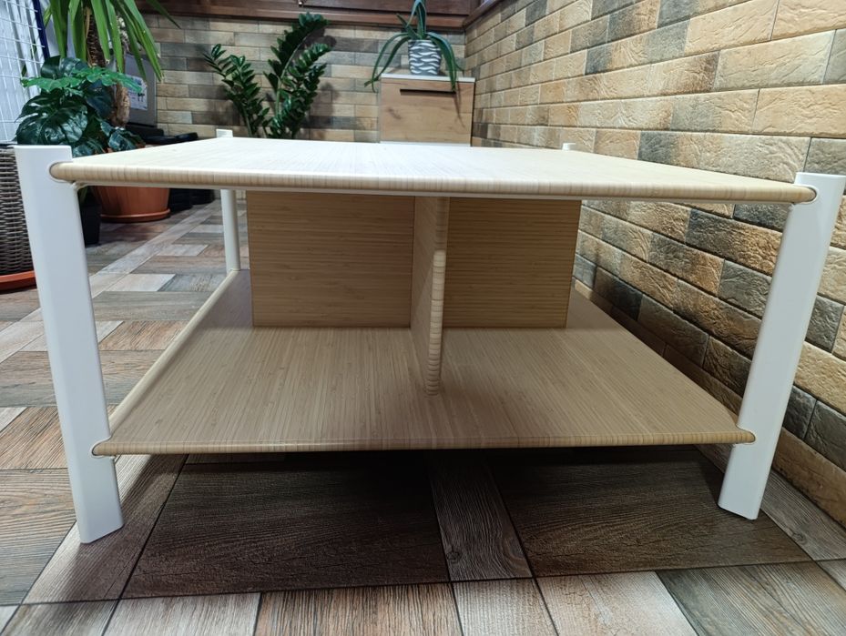 Masuta de cafea, alb/bambus deschis JATTESTA Ikea 80x80cm