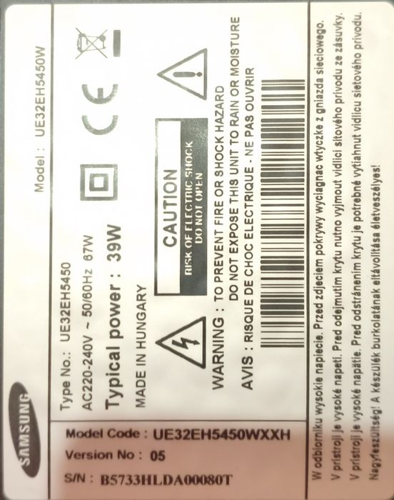 TV LED Samsung Smart 32" (UE32EH5450W) – Defect / Pentru piese sau reparație
