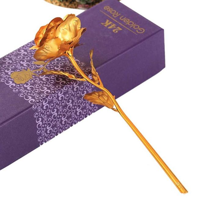 Вечна Роза Със Златно Покритие + Стойка сърце, 24K GOLDEN ROSE