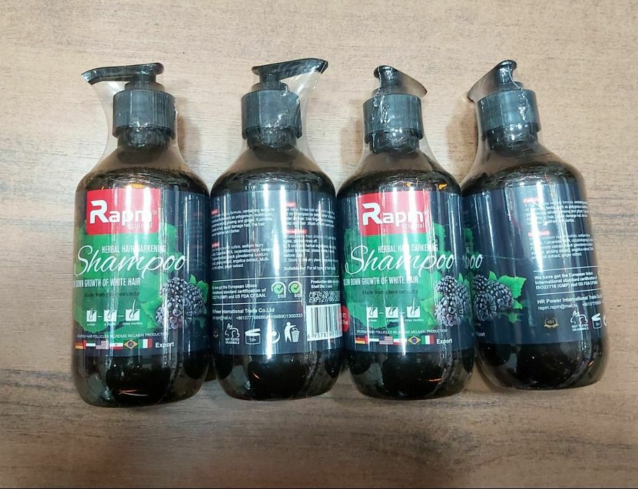 Рапм супер соч устирувчи ва окарган сочларни корайтирувчи шампунлари.