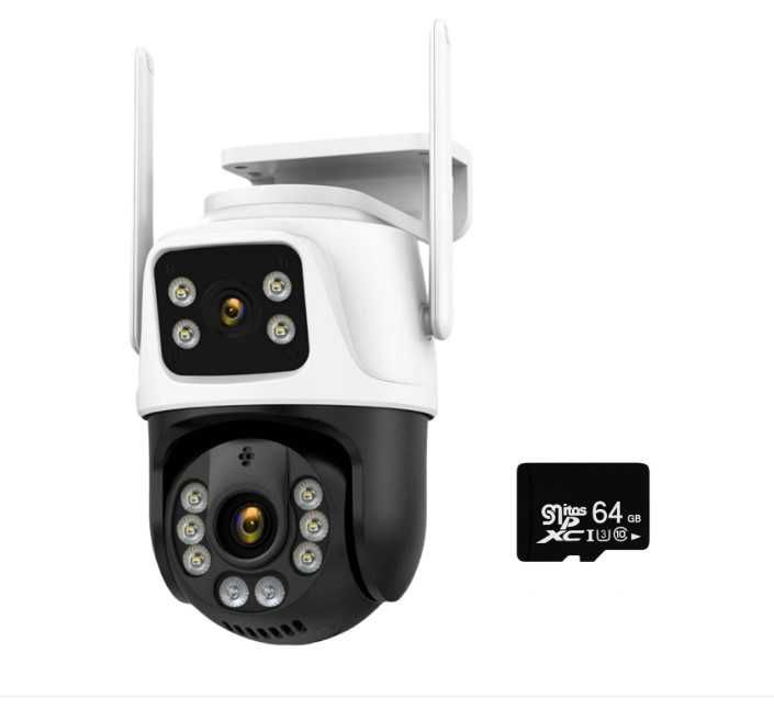 + карта 64GB А0018 6MP Двойна външна ICSEE WIFI нова камера 2 обектива