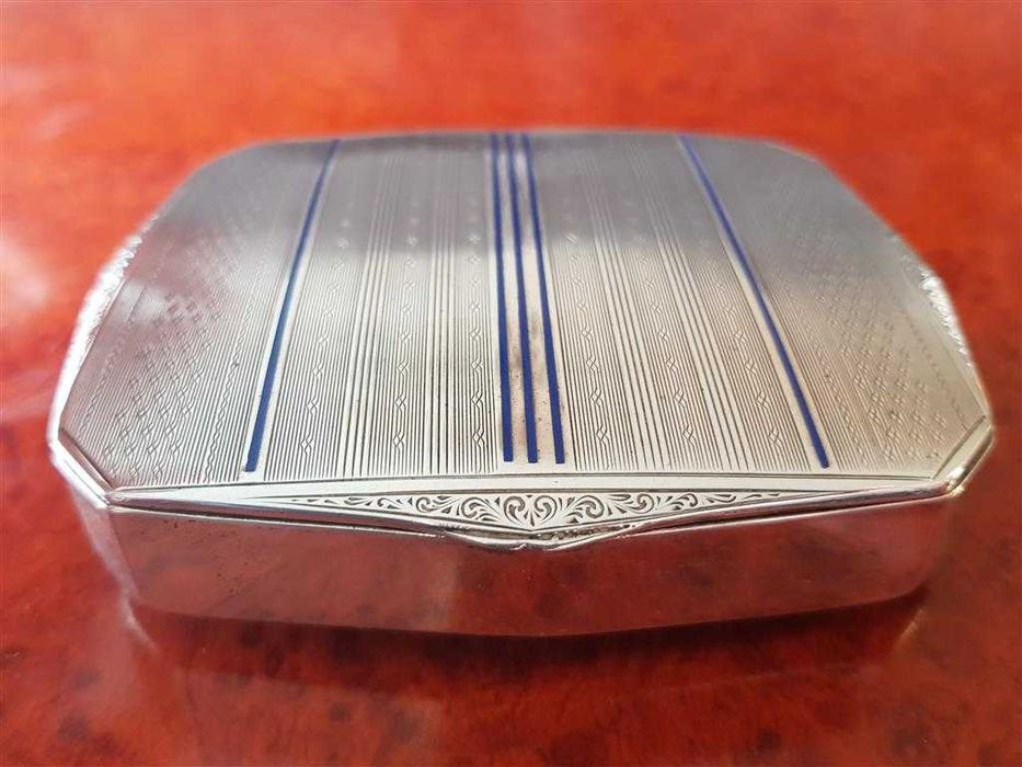 Сребърна с емайл сребро Арт Деко табакера с кутия сребро