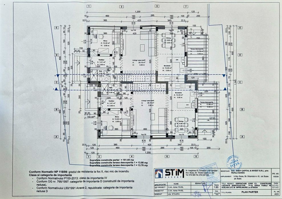 PROIECT REZIDENȚIAL AUTORIZAT – Duplex P+1E + Teren 407 MP / Buzau, Centru