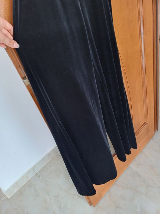 Salopetă flared nouă de femei partea de jos din catifea şi partea de sus este see through