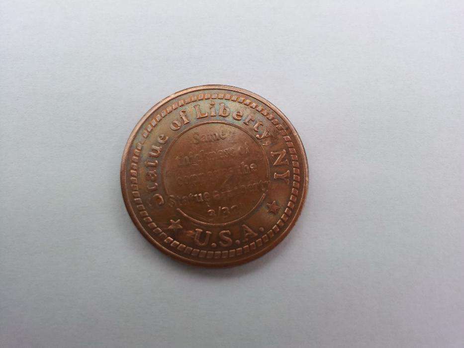 MEDALION STATUE of LIBERTY - USA , SUA - bronz - diam 30 mm