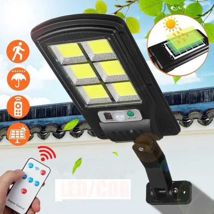 Соларна LED лампа 20W с 48 LED диода, PIR сензор за движение, IP65, Соларно захранване