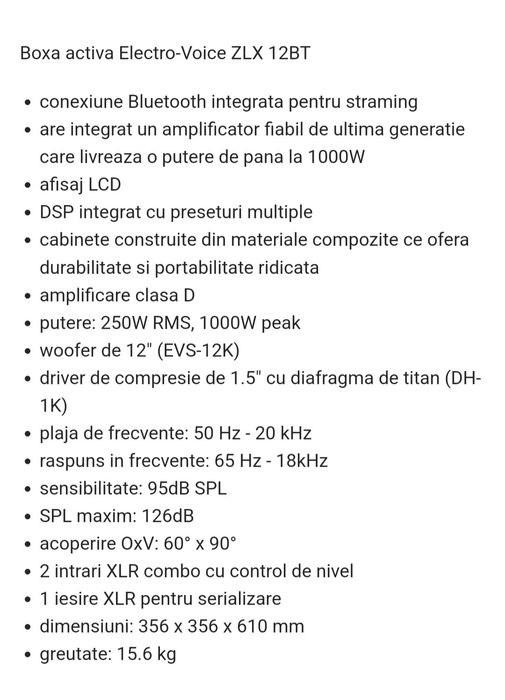 Boxe Active Electro voice Zlx 12p/12 bt