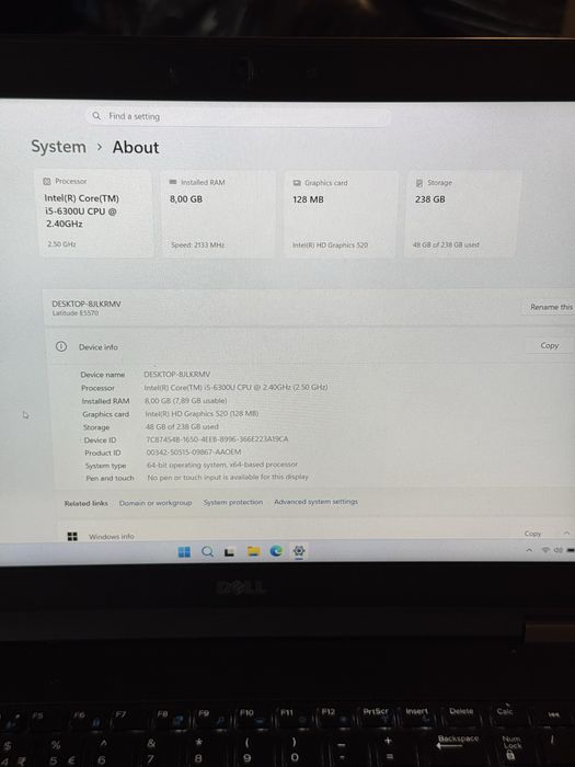 Dell Latitude E5570 i5 8gb ssd 256 w11