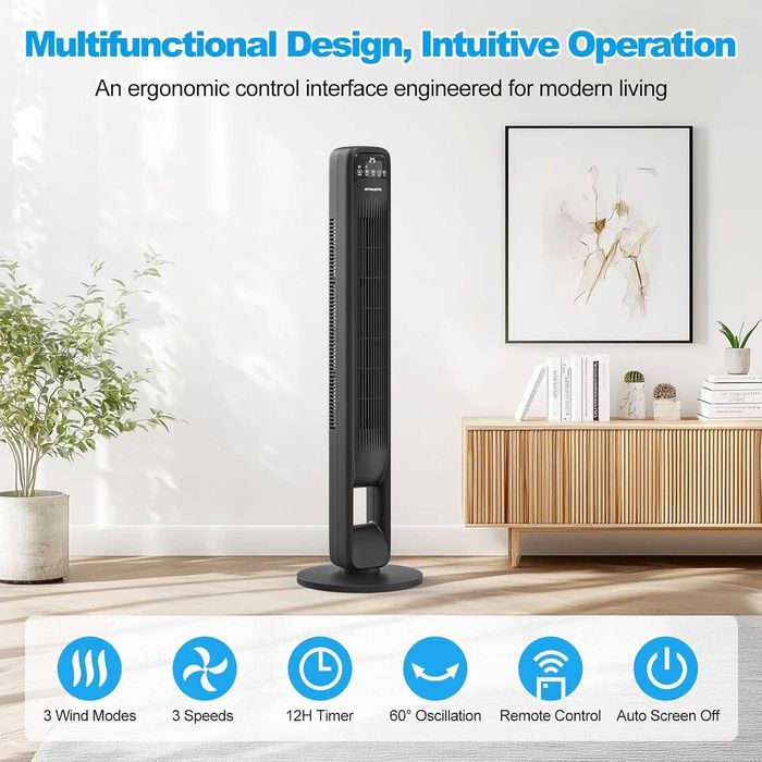 PALINTH Кула вентилатор 100 см, с дистанционно, 3 режима, 3 скорости