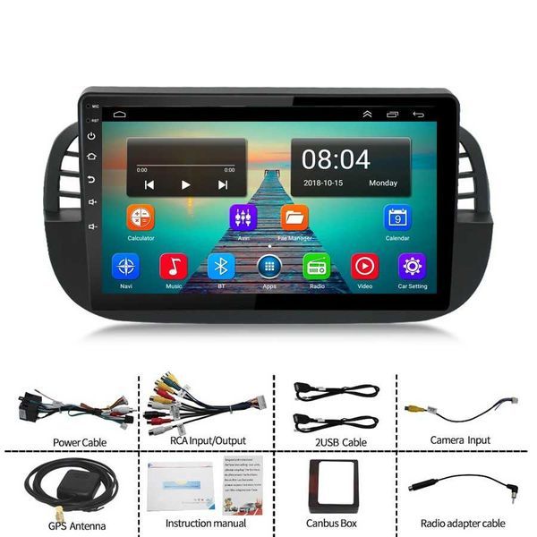 FIAT 500, 2007-2015 - 9" Андроид Навигация (Черен), 9710-1DIN