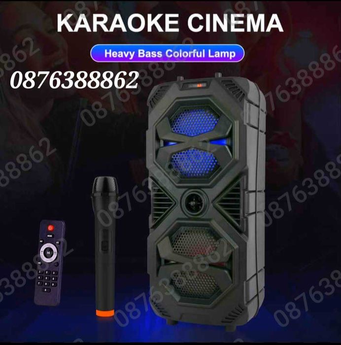 Голяма Караоке Колона Блутут Тонколона 2х8 инча 60см Безжичен Микрофон