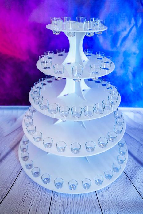 Suport tort shot-uri 96 buc plexiglas alb/transparent 95 cm inaltim