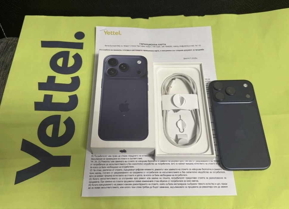 КАТО НОВ 256GB iPhone 17 Pro Yettel Гаранция 2028 Deep Blue