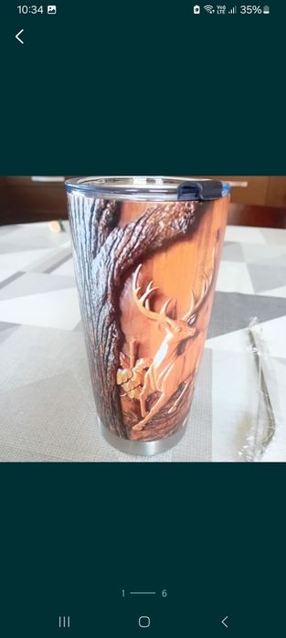 Pahar cu model de lemn si cerb si capac,