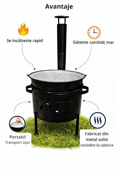 Ceaun 40L cu Suport Metalic Set Gatit Outdoor Gradina