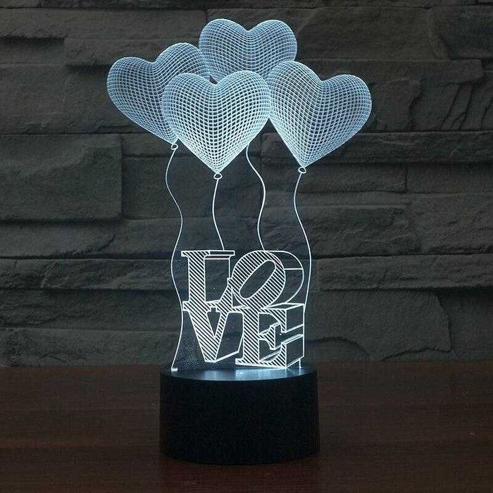 Холограмна LED лампа CREATIVE 3D Love Сърца