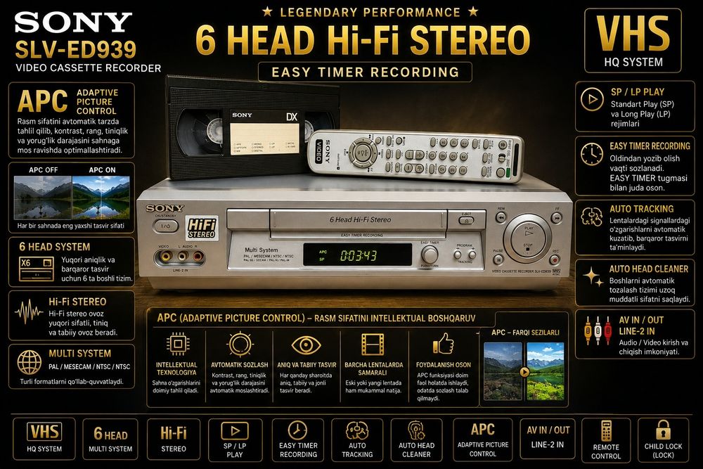 Sony 6Head Hifi видеомагнитофон