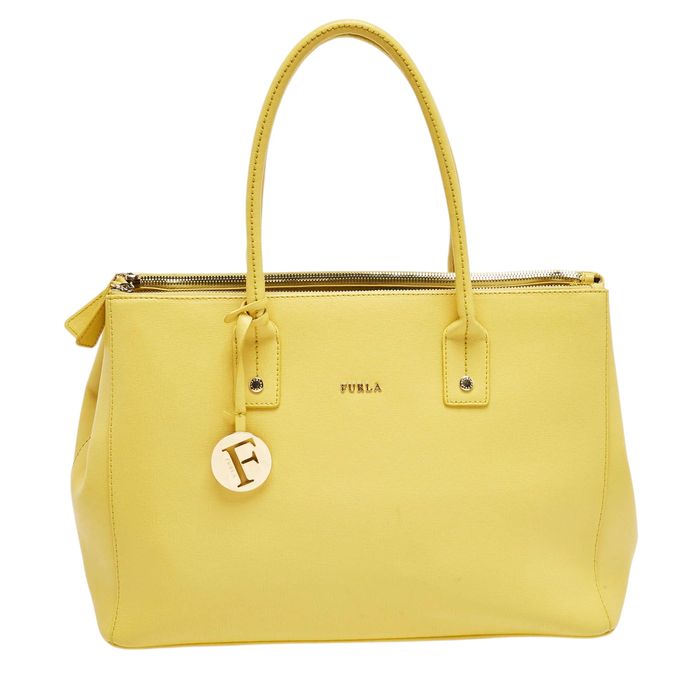 Furla оригинал, лимонено жълта чанта естествена кожа