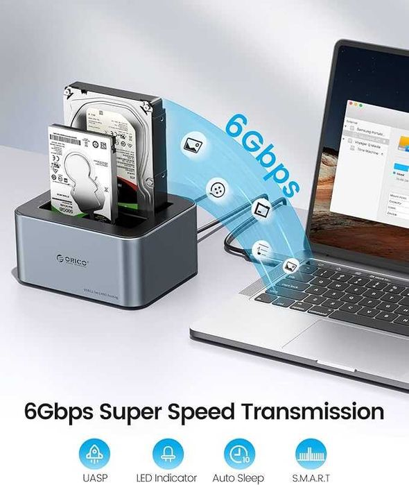 Док-станция ORICO 2-Bay (2.5" / 3.5" SATA HDD/SSD) для жестких дисков