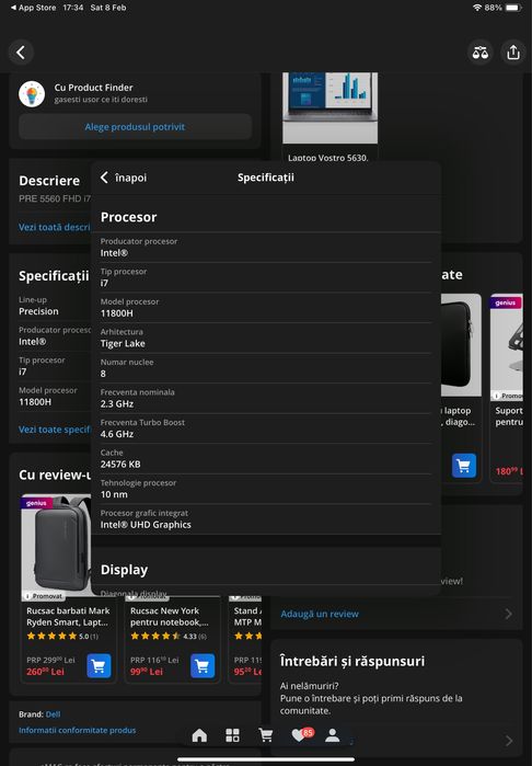 Vand laptop DELL Precision 5560 impecabil - touchscreen