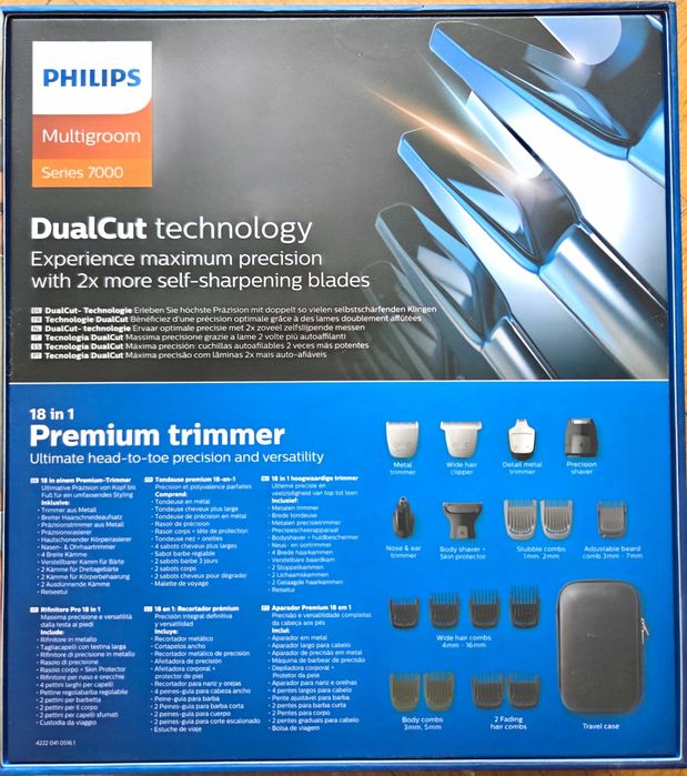 Aparat de tuns barba, par, faţă, cap şi corp si all-in-One Philips Multigroom Series 7000 DualCut 18 in 1