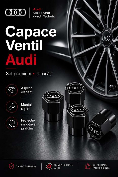 Set 4 capacele negru valva / ventil roata Audi