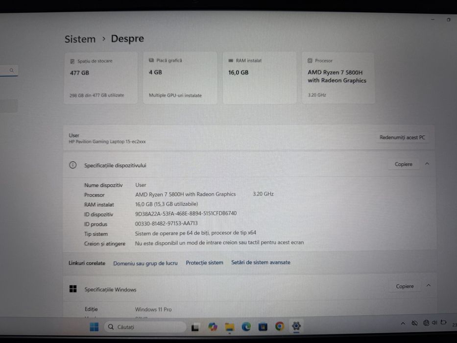 Laptop Gaming - HP Pavilion Ryzen 7 5800H, 16GB RAM, RTX3050Ti, 144Hz