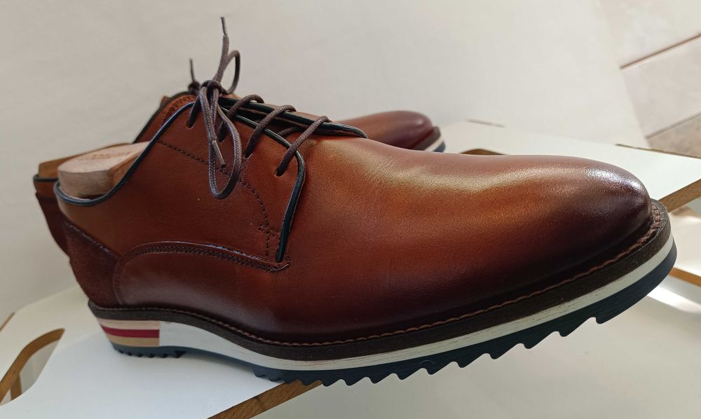 Pantofi derby casual 44 plain toe Oliver Jacob Portugal NOI piele nat