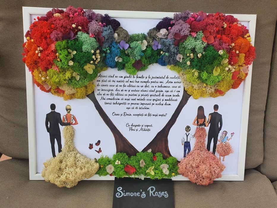 Tablouri licheni mama, prietene, cununie, cadouri nași, familie, nunta