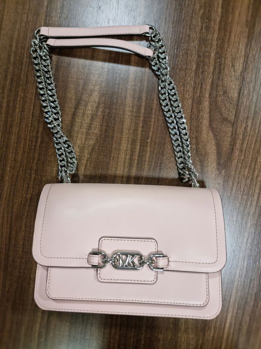 Оригинална чанта от естествена кожа Michael Kors Heather Large Shoulder Bag –Pink