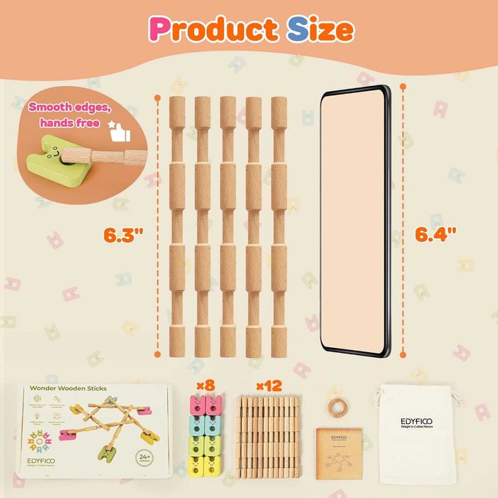 STEM играчки, Физически научен комплект за деца, 12 дървени пръчки