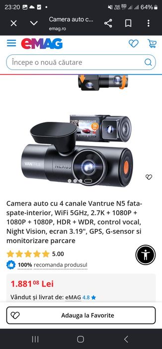 Cameră auto Vantrue N5 cu 4 canale