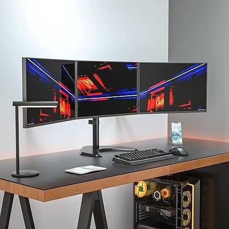 Suport birou pentru 3 monitoare reglabil complet, negru