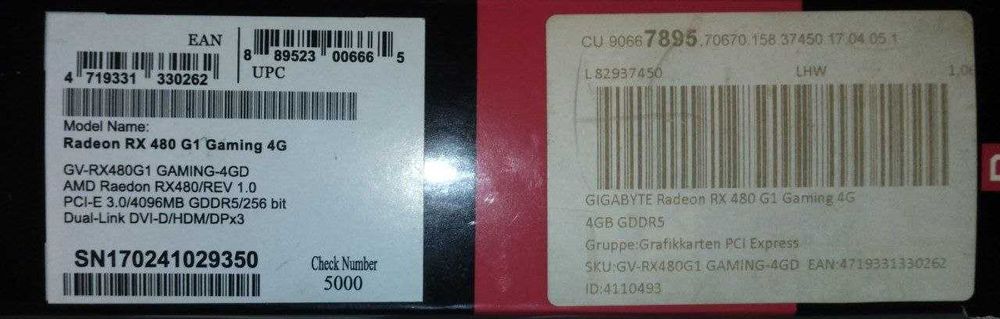 Видеокарта gigabyte RX 480 4GB