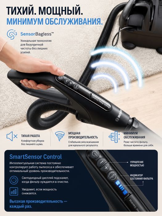 Пылесос Bosch BGS41POW1 серии 6 ProPower мощный контейнерный
