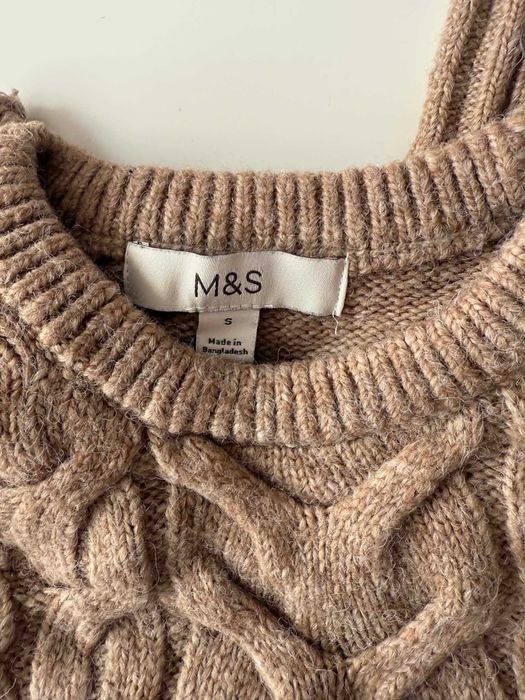 M&S дамски плетен пуловер Cable Knit – бежов, размер S