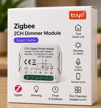 Умное Zigbee-реле 2 канала / 10A / модуль для двух линий света