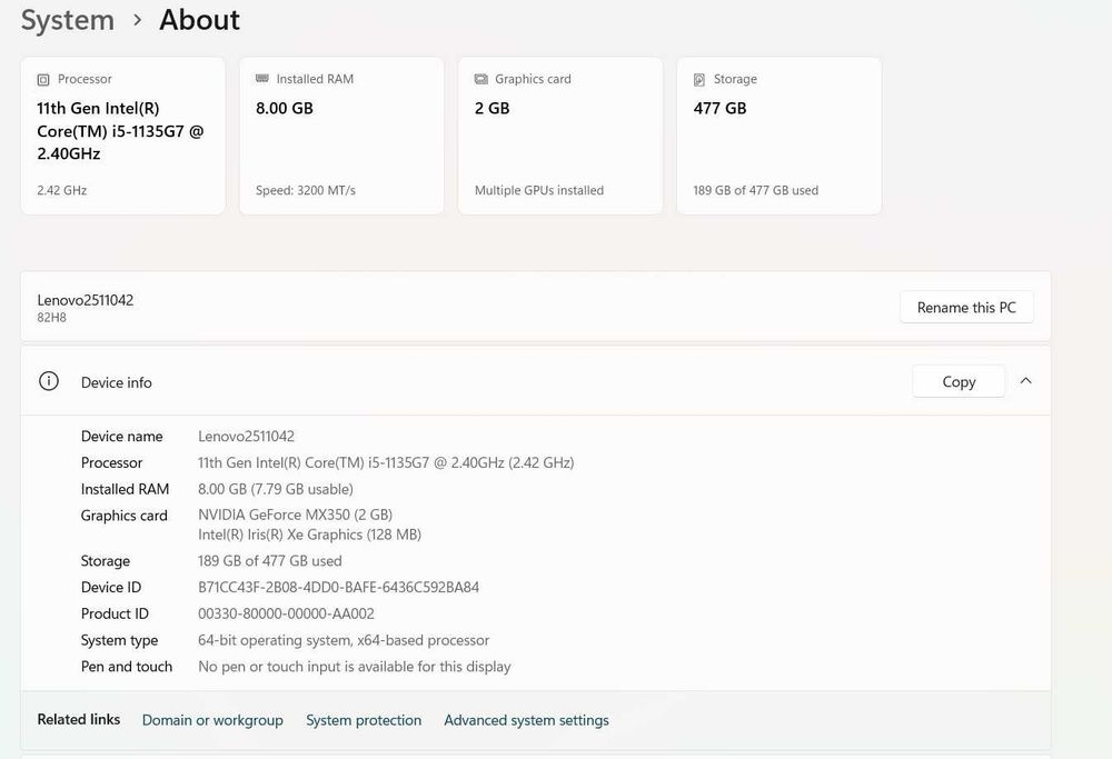 Лаптоп Lenovo IdeaPad 3, 15.6", Intel Core i5, 8GB, Сив