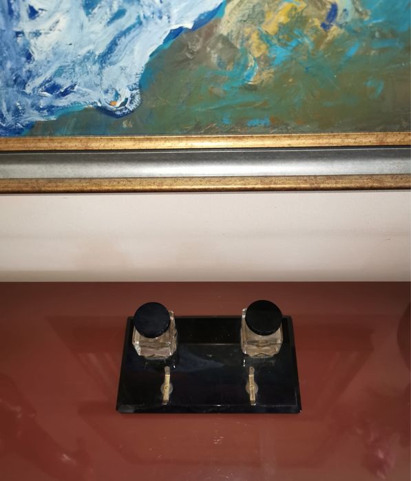 Мастилница мраморна оригинален комплект в стил Арт Деко две стъкленици