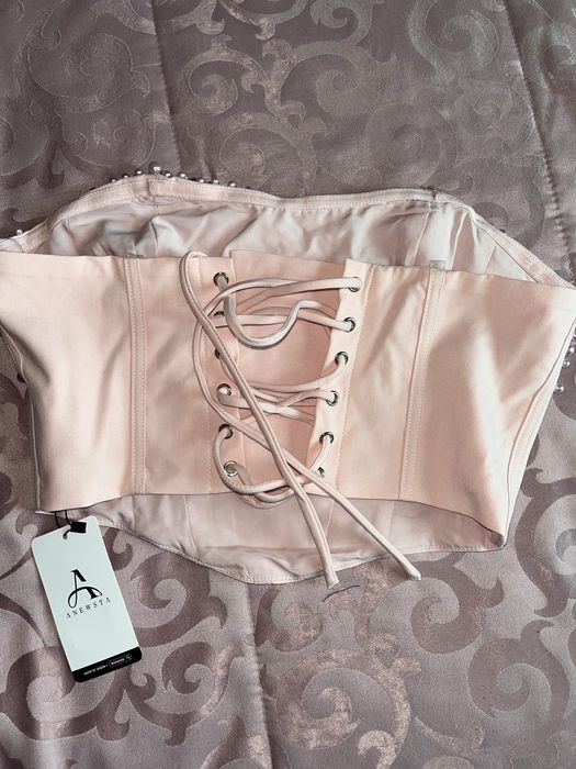 Розов топ с перли