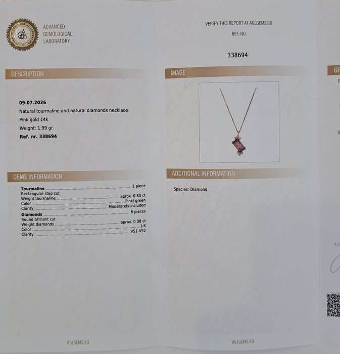 Colier aur, turmalina si diamante