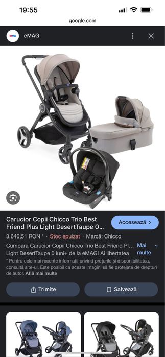 Carucior Copii Chicco Trio Best Friend Plus Light DesertTaupe 0 luni+