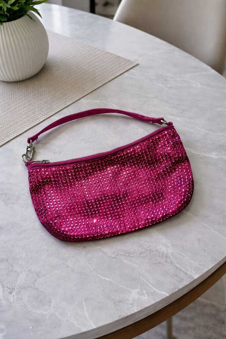 дамска чанта с камъни циклама цикламена фуксия H&M лимитирана серия