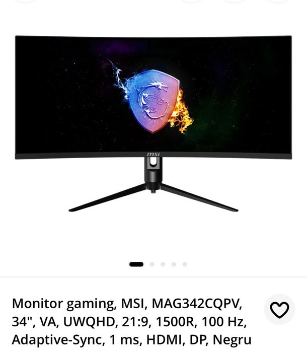 Monitor Gaming Curbat Ultra-Wide MSI 34" UWQHD