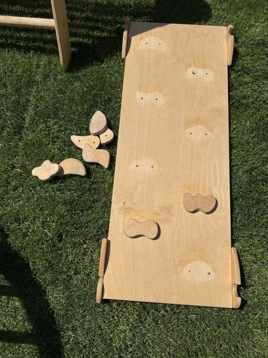 Set de catarare mare 3 in 1, Triunghi Pikler cu Rampa si Arc Escaladare, 2-7 ani, lemn