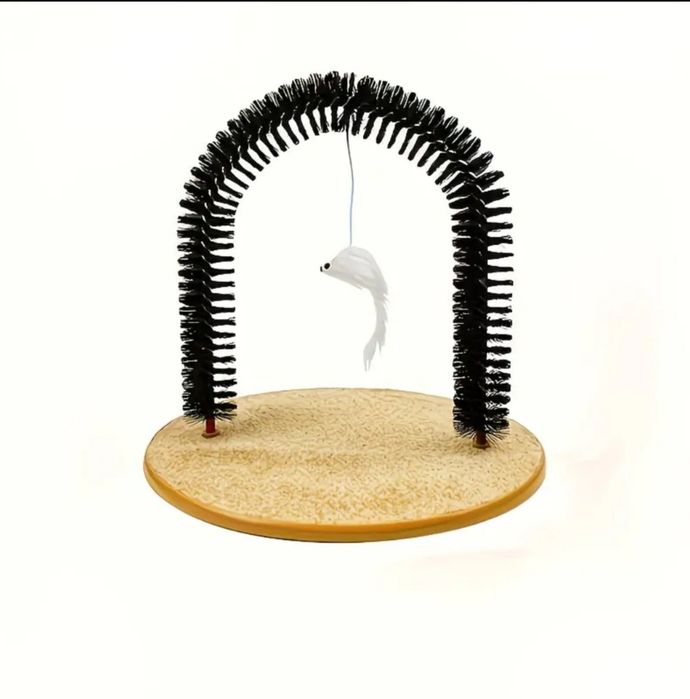 Арка за груминг на котки с четка за драскане и висяща играчка мишка