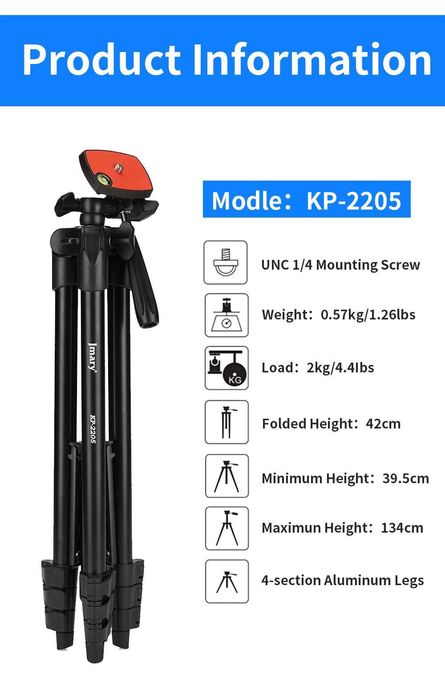 Трипод штатив JMARY KP-2205, напольный для фото/видеокамер, 134cм