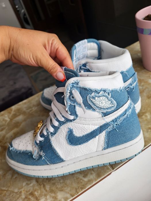Jordan 1High og denim și piele mărimea 38
